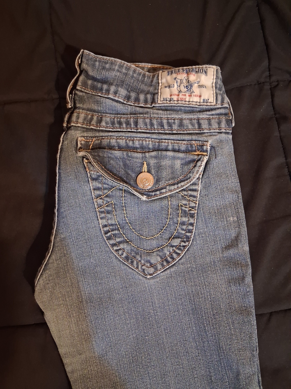 True Religion Women's Light Blue Denim Jeans with Signature Pocket